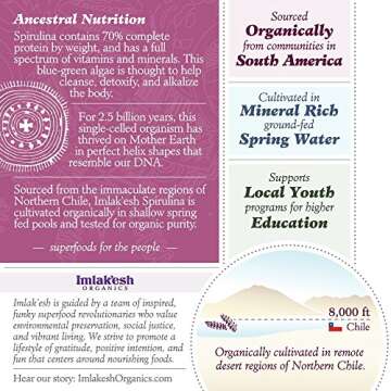Imlak’esh Organics - Organic Spirulina Powder - Blue-Green Algae Powder - Superfood with Protein and Antioxidants - Vegan, Non-GMO, and Gluten Free (14oz Glass Jar)