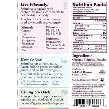 Imlak’esh Organics - Organic Spirulina Powder - Blue-Green Algae Powder - Superfood with Protein and Antioxidants - Vegan, Non-GMO, and Gluten Free (14oz Glass Jar)