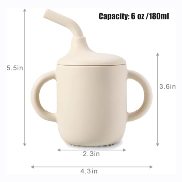 PandaEar 2 Pack 100% Tiny Silicone Drinking Training Cup with Handles & Straw for Baby and Toddler (White Blue)