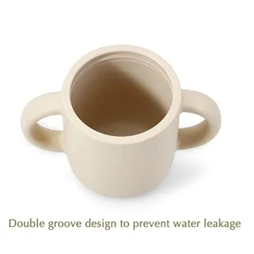 PandaEar 2 Pack 100% Tiny Silicone Drinking Training Cup with Handles & Straw for Baby and Toddler (White Blue)