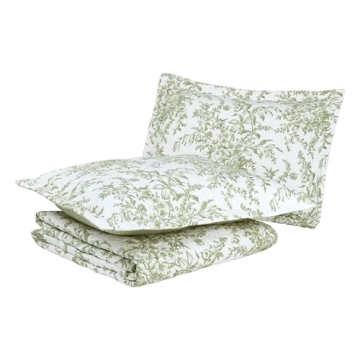 Laura Ashley King Quilt Set - Reversible Bedford Green/Off-White Cotton Bedding with Shams