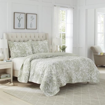 Laura Ashley King Quilt Set Reversible Cotton Bedding