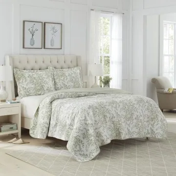 Laura Ashley King Quilt Set Reversible Cotton Bedding