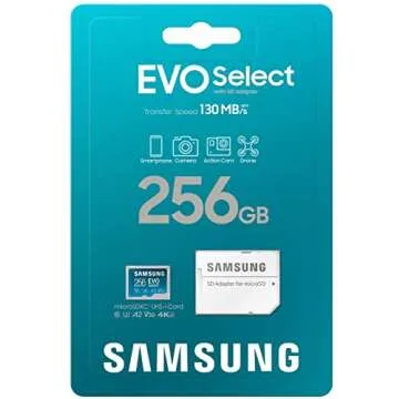 SAMSUNG EVO Select Micro SD-Memory-Card + Adapter, 256GB microSDXC 130MB/s Full HD & 4K UHD, UHS-I, U3, A2, V30, Expanded Storage for Android Smartphones, Tablets, Nintendo-Switch (MB-ME256KA/AM)