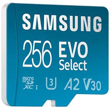 SAMSUNG EVO Select Micro SD-Memory-Card + Adapter, 256GB microSDXC 130MB/s Full HD & 4K UHD, UHS-I, U3, A2, V30, Expanded Storage for Android Smartphones, Tablets, Nintendo-Switch (MB-ME256KA/AM)