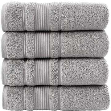 Qute Home 4-Piece Bath Towels Set, 100% Turkish Cotton Premium Quality Towels for Bathroom, Quick Dry Soft and Absorbent Turkish Towel, Set Includes 4 Bath Towels (Grey)