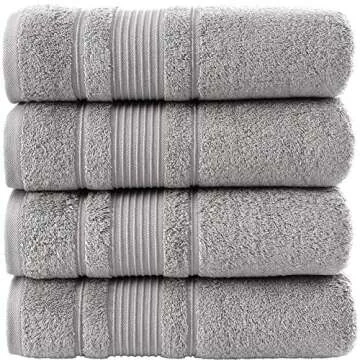 Qute Home 4-Piece Bath Towels Set, 100% Turkish Cotton Premium Quality Towels for Bathroom, Quick Dry Soft and Absorbent Turkish Towel, Set Includes 4 Bath Towels (Grey)