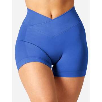 YEOREO Scrunch Workout Shorts Women Butt Lifting 3.5" Seamless V Waist Amplify Shorts Sport Gym Shorts Blue Medium