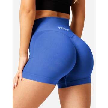 YEOREO Scrunch Workout Shorts Women Butt Lifting 3.5" Seamless V Waist Amplify Shorts Sport Gym Shorts Blue Medium