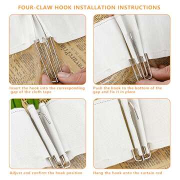 baotongle 50 pcs Stainless Steel Curtain Pleater Tape Hooks Stainless Curtain Pleat Hook, 4 Prongs Pinch Pleat Hook ClipTraverse Pleater ¡­