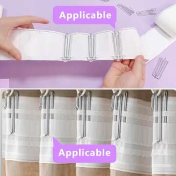 baotongle 50 pcs Stainless Steel Curtain Pleater Tape Hooks Stainless Curtain Pleat Hook, 4 Prongs Pinch Pleat Hook ClipTraverse Pleater ¡­