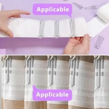 baotongle 50 pcs Stainless Steel Curtain Pleater Tape Hooks Stainless Curtain Pleat Hook, 4 Prongs Pinch Pleat Hook ClipTraverse Pleater ¡­