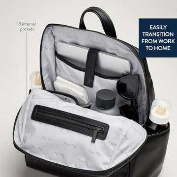 Itzy Ritzy Eras Diaper Bag Backpack – Large Capacity Sleek Daddy Diaper Bag for Men Featuring Neutral Design, 15 Pockets, Changing Pad, Stroller Straps, and Comfortable Backpack Straps, Black