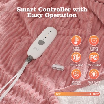 Cozy Heated Blanket Electric Grid Flannel Sherpa 50"x60"