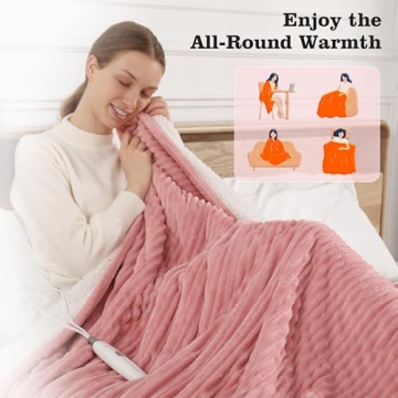 Cozy Heated Blanket Electric Grid Flannel Sherpa 50"x60"