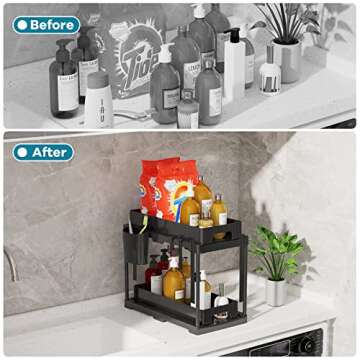 CSH Under Sink Organizers and Storage, 2 Tier Multi-purpose Bathroom Organizer, Pull Out Cabinet Bas...