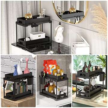 CSH Under Sink Organizers and Storage, 2 Tier Multi-purpose Bathroom Organizer, Pull Out Cabinet Basket Organizer, Sliding Under Sink Storage for Bathroom, Kitchen Sink Organizer.