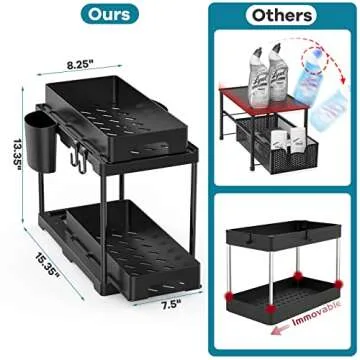 CSH Under Sink Organizers and Storage, 2 Tier Multi-purpose Bathroom Organizer, Pull Out Cabinet Basket Organizer, Sliding Under Sink Storage for Bathroom, Kitchen Sink Organizer.