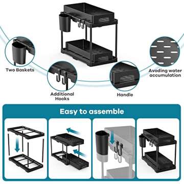CSH Under Sink Organizers and Storage, 2 Tier Multi-purpose Bathroom Organizer, Pull Out Cabinet Basket Organizer, Sliding Under Sink Storage for Bathroom, Kitchen Sink Organizer.