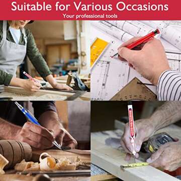 HEXMZUOA Mechanical Carpenter Pencils Kit,Multi-Purpose Deep Hole Marker Pens Deep Drill Hole Long Nib Marker Deep Hole Marker Pens Colorful Carpenter Pen for Woodworking