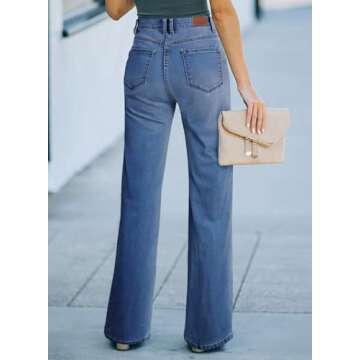 Sidefeel Womens Jeans Trendy 2025 Zimbaplatinum Wide Leg High Waisted Straight Leg Denim Pants Blue Size 10