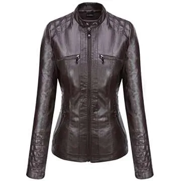 Tanming Women's Faux Leather Jacket with Removable Hood