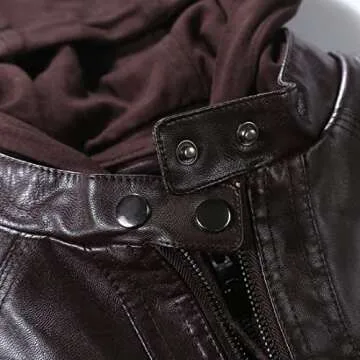 Tanming Women's Faux Leather Jacket with Removable Hood