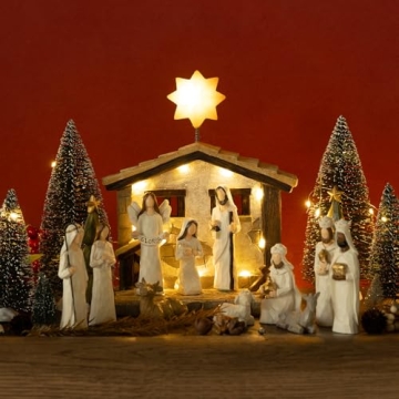 15-Piece Nativity Set with LED Star for Christmas Decor