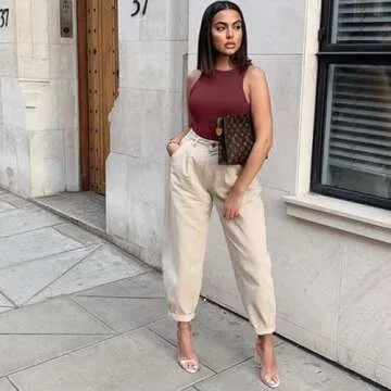 REORIA Womens Sexy Sleeveless Halter Neck Racer Back Leotard High Waist Thong Bodysuits Tank Tops Burgundy Small