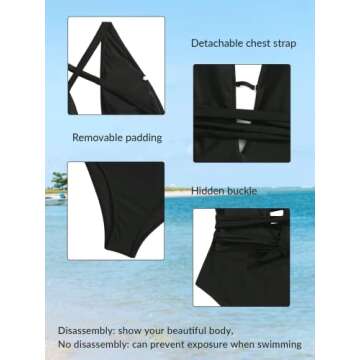 SweatyRocks Women's Sexy Basic Criss Cross Tie Knot Front Deep V Open Back One Piece Swimwear Z#Black L