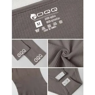 OQQ Women's 2 Piece Bodysuits Sexy Ribbed Long Sleeve Tops Bodysuits Black Coffee