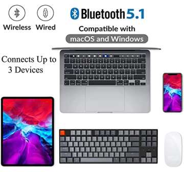 Keychron K8 Tenkeyless Mechanical Keyboard Wireless/Wired, Hot-Swappable Multitasking Bluetooth Computer Keyboard with White Backlit, N-Key Rollover, Gateron G Pro Brown Switch 87 Keys for Mac Windows
