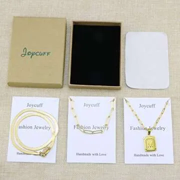 JoycuFF Initial necklaces for Women 18K Gold Dainty Plated Paperclip Necklaces Herringbone Chain Simple Cute Letter Layered Pendent Gold Necklaces B