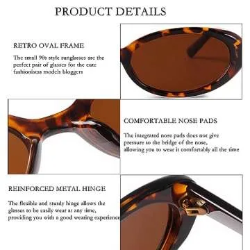 SDINM Tiny Small Retro Oval Sunglasses for Women Vintage 90s Sun Glasses Shades Tortoise Shell Sunglasses for Women