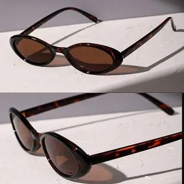 SDINM Tiny Small Retro Oval Sunglasses for Women Vintage 90s Sun Glasses Shades Tortoise Shell Sunglasses for Women