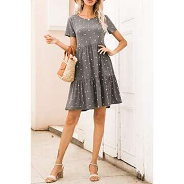 levaca Womens Petite 2024 Casual Summer Tiered Tshirt Dress Polka Dot Gray S