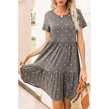 levaca Womens Petite 2024 Casual Summer Tiered Tshirt Dress Polka Dot Gray S