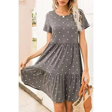 levaca Womens Petite 2024 Casual Summer Tiered Tshirt Dress Polka Dot Gray S