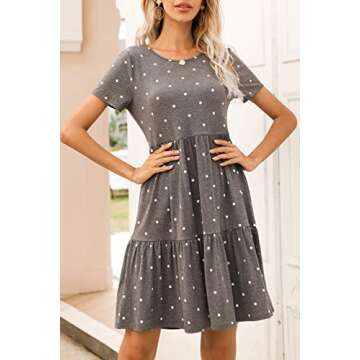 levaca Womens Petite 2024 Casual Summer Tiered Tshirt Dress Polka Dot Gray S