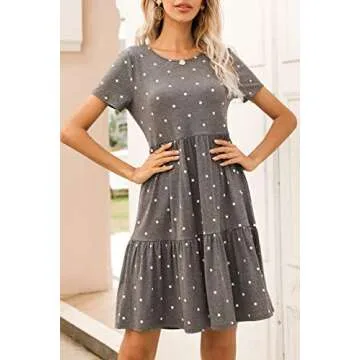 levaca Womens Petite 2024 Casual Summer Tiered Tshirt Dress Polka Dot Gray S
