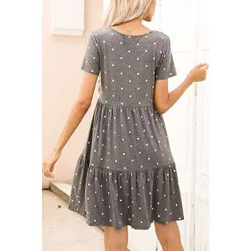 levaca Womens Petite 2024 Casual Summer Tiered Tshirt Dress Polka Dot Gray S