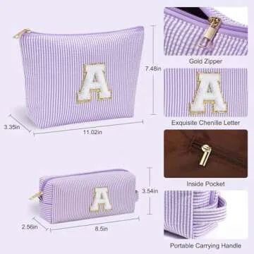 YOOLIFE Purple Cute Travel Makeup Bag - Preppy Makeup Bag Sweet 16 Gifts Sister Girlfriend Gifts Monogram Makeup Bag Make Up Bag Large Cosmetic Bags for Women Friend Birthday Gifts Preppy Stuff M