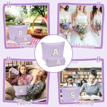 YOOLIFE Purple Cute Travel Makeup Bag - Preppy Makeup Bag Sweet 16 Gifts Sister Girlfriend Gifts Monogram Makeup Bag Make Up Bag Large Cosmetic Bags for Women Friend Birthday Gifts Preppy Stuff M