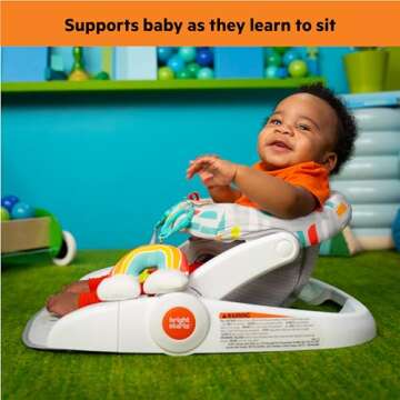Bright Starts Learn-to-Sit Baby Floor Seat, 2-Positions Grow with Infant, Portable Baby Chair, Includes Sensory Toys, Unisex, 4-12 Months, Playful Paradise