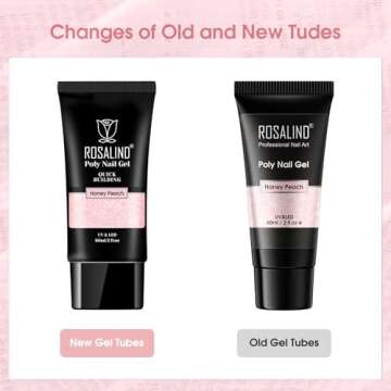 ROSALIND 2 oz Pink Poly Nail Gel, Peach Pink Poly Extension Gel for Nails Nature Poly Pink Gel Color Builder Nail Strengthen Gel Poly Nail Art Design, Poly Acrylic Gel Packs for Women Christmas