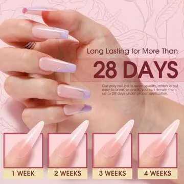 ROSALIND 2 oz Pink Poly Nail Gel, Peach Pink Poly Extension Gel for Nails Nature Poly Pink Gel Color Builder Nail Strengthen Gel Poly Nail Art Design, Poly Acrylic Gel Packs for Women Christmas