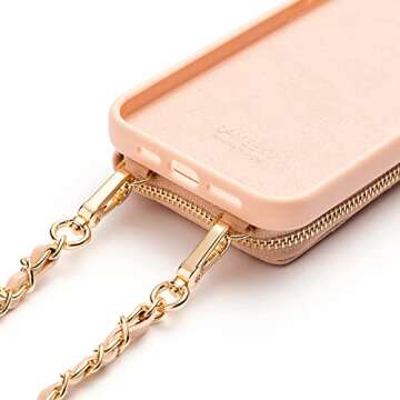 LAMEEKU Wallet Case for iPhone 13 Pro Max - Quilted Leather Crossbody Purse with Card Holder, 6.7 Inch, Nude Pink