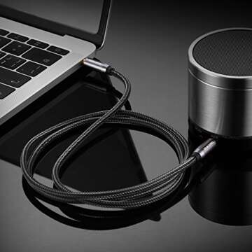 DUKABEL Top Series Audio Cable 8 Feet (2.4 Meters) - Shielded Aux Cable Cord 3.5mm Male to Male Stereo Auxiliary Cable Cord/Crystal-Nylon Braided / 24K Gold Plated / 99.99% 4N OFC Conductor