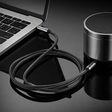 DUKABEL Top Series Audio Cable 8 Feet (2.4 Meters) - Shielded Aux Cable Cord 3.5mm Male to Male Stereo Auxiliary Cable Cord/Crystal-Nylon Braided / 24K Gold Plated / 99.99% 4N OFC Conductor