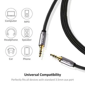 DUKABEL Top Series Audio Cable 8 Feet (2.4 Meters) - Shielded Aux Cable Cord 3.5mm Male to Male Stereo Auxiliary Cable Cord/Crystal-Nylon Braided / 24K Gold Plated / 99.99% 4N OFC Conductor